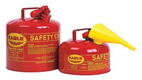 Type l Safety Cans, Gas, 2 gal, Red, Funnel