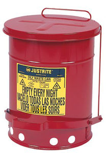 Red Oily Waste Cans, Foot Operated Cover, 14 gal, Red